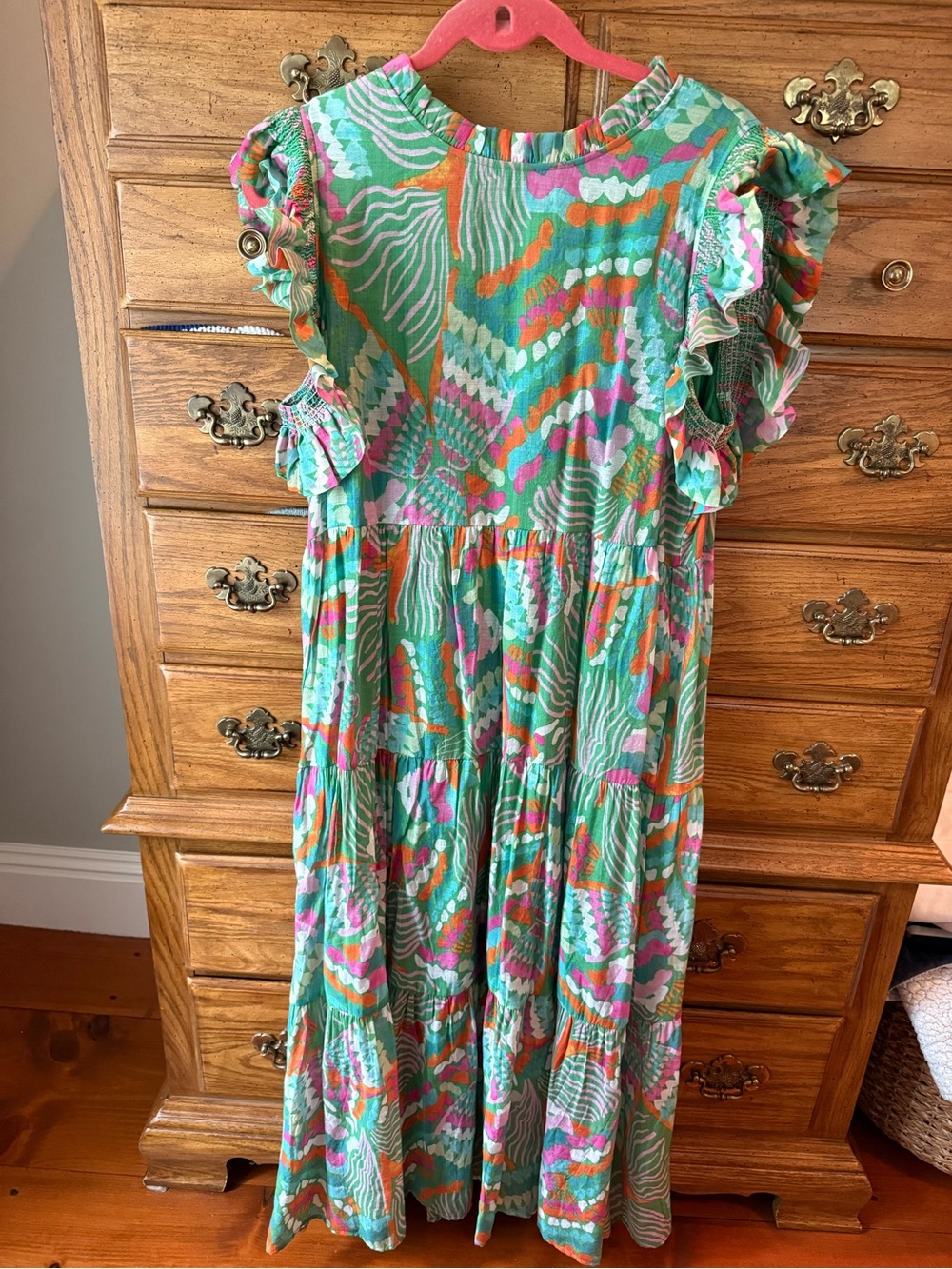 Lilly inspired Tiered Maxi Dress in Aqua & Coral and green